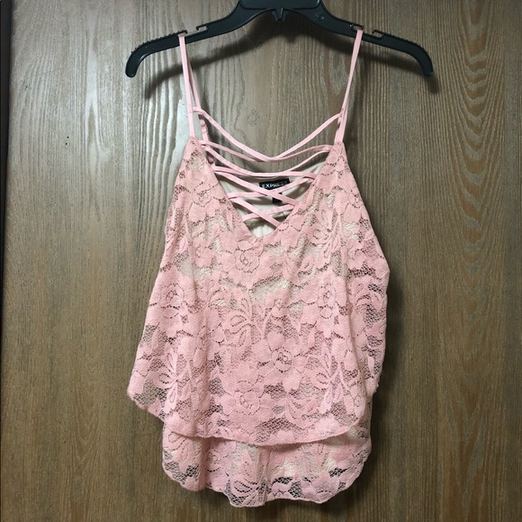 Express Tops - Pink Lace Spaghetti Strap Crop Top